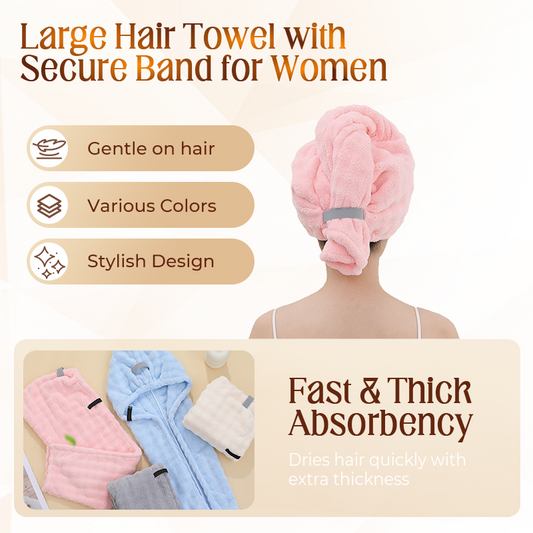 💫Compra 1 y llévate 1 gratis🛁Toalla grande para el cabello con cinta segura para mujeres
