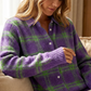 Chaqueta de camisa de cuadros abotonada para mujer