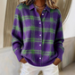 Chaqueta de camisa de cuadros abotonada para mujer