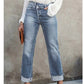 Jeans de Mezclilla con Elastano para Mujer, Tiro Alto y Corte Recto