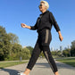 Set de chaqueta con capucha y pantalones con cordón para mujer