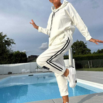 Set de chaqueta con capucha y pantalones con cordón para mujer