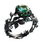 ✨💖Anillo de cristal sintético verde con hojas intrincadas💍