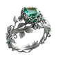 ✨💖Anillo de cristal sintético verde con hojas intrincadas💍