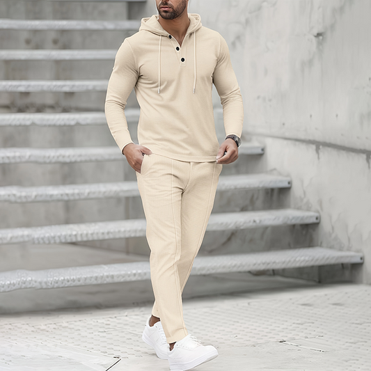 Conjunto de 2 piezas de chándal con capucha de color liso para hombre