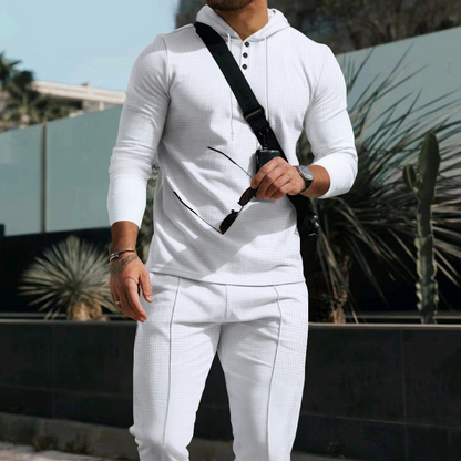 Conjunto de 2 piezas de chándal con capucha de color liso para hombre