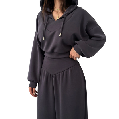 Conjunto de Sudadera con Capucha V y Pantalones para Mujer