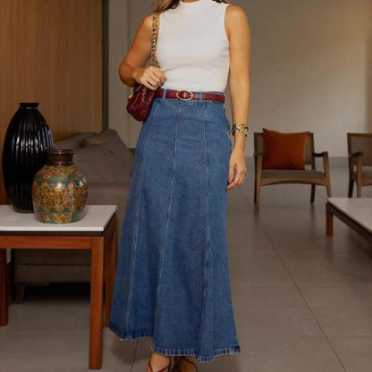 Falda Maxi vaquera de cintura alta y línea A para mujer