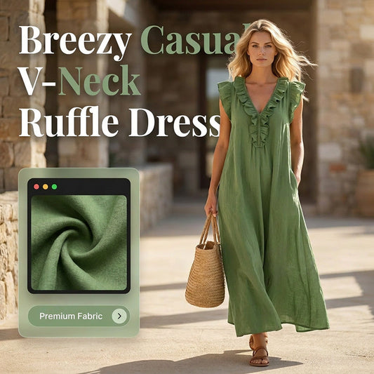 👗Vestido casual sin mangas para mujer con escote en V y volantes💚