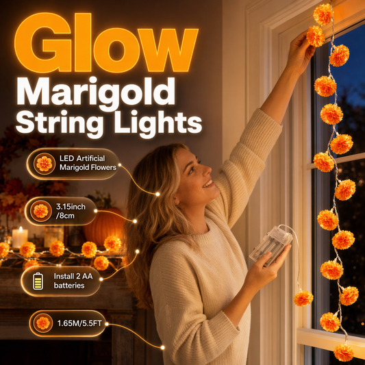 🎃🌼 Guirnalda Luminosa de Caléndula – Brillo Naranja Festivo para un Halloween Acogedor y Espeluznante ✨🕸️